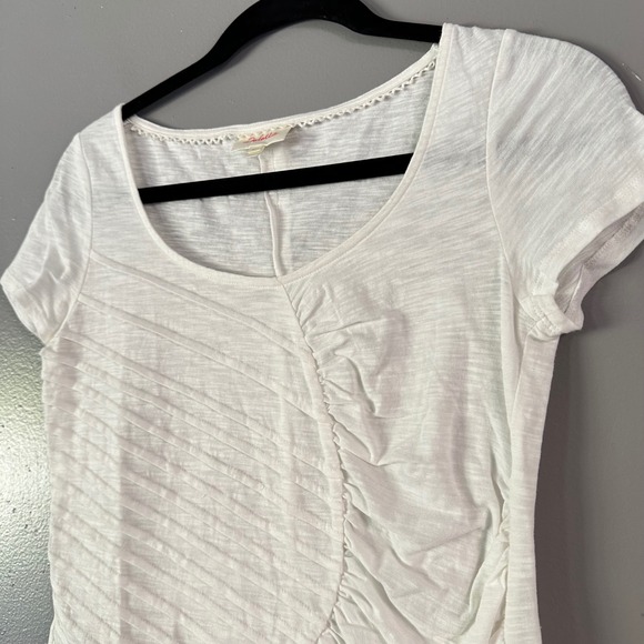 ANTHROPOLOGIE DELETTA WHITE SHORT SLEEVE RUCHED TOP XSP - Picture 2 of 5